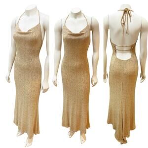 Jump Apparel Gold Glitter Silver Tiger Print Halter Gown Open Back 7/8 Y2K